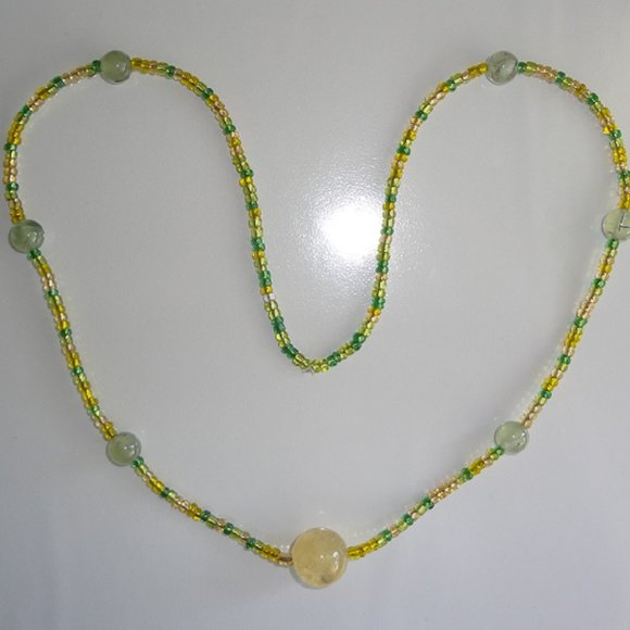 Natural Citrine and Prehnite Necklace 22" - Picture 1 of 3